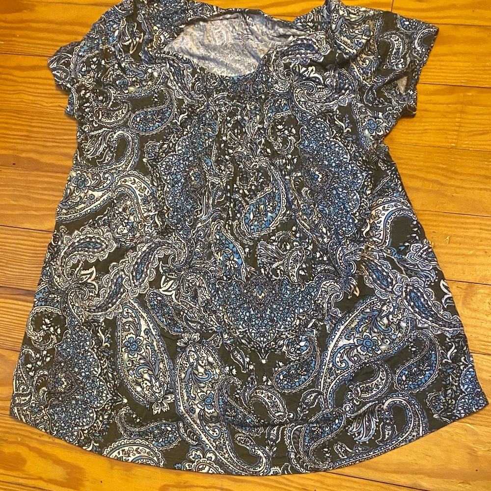 Croft & Barrow Blue and Black Paisley Blouse